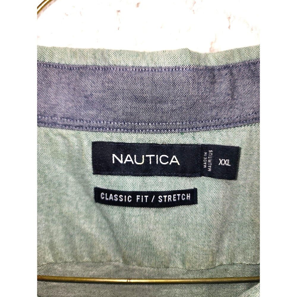 Nautica Shirt Men XXL Green Button Down Collared Casual Short Sleeve - Picture 4 of 12